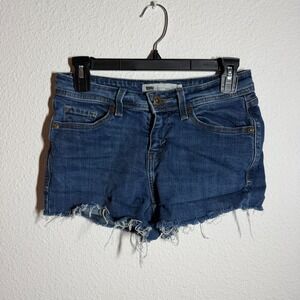 Levi's 529 Curvy Cut Off Shorts Womens 4 Blue Denim Cotton Mid Rise Frayed Hem